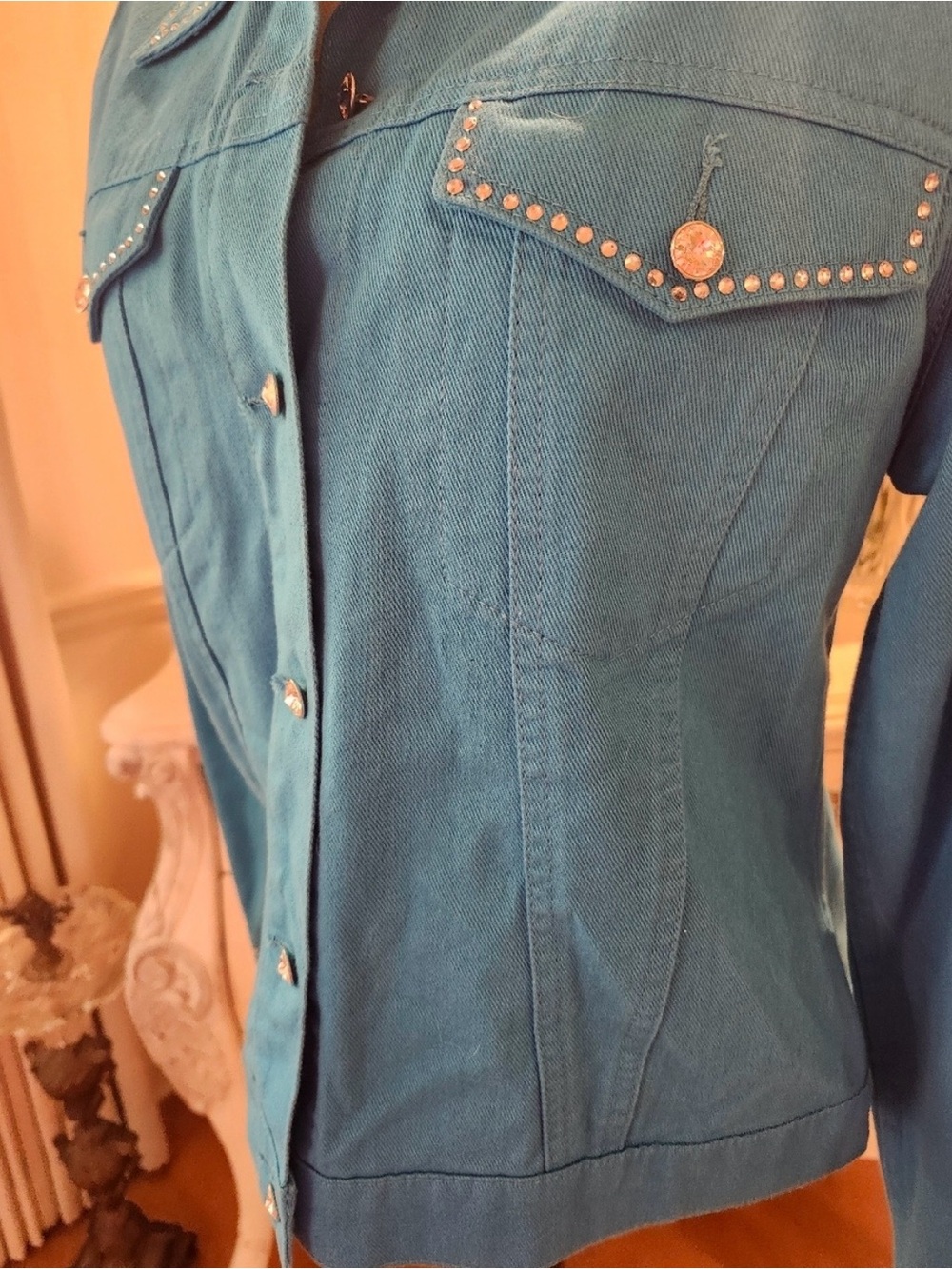 Turquoise Rhinestone Equestrian Western Show Rodeo Jacket Small - Picture 5 of 8